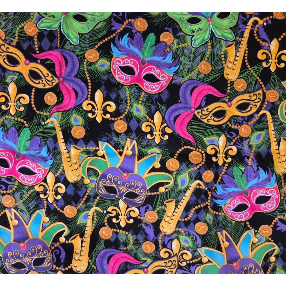 Vintage M'liss Mardi Gras New Orleans Novelty Quilting Fabric 2.2 Yards 44x80